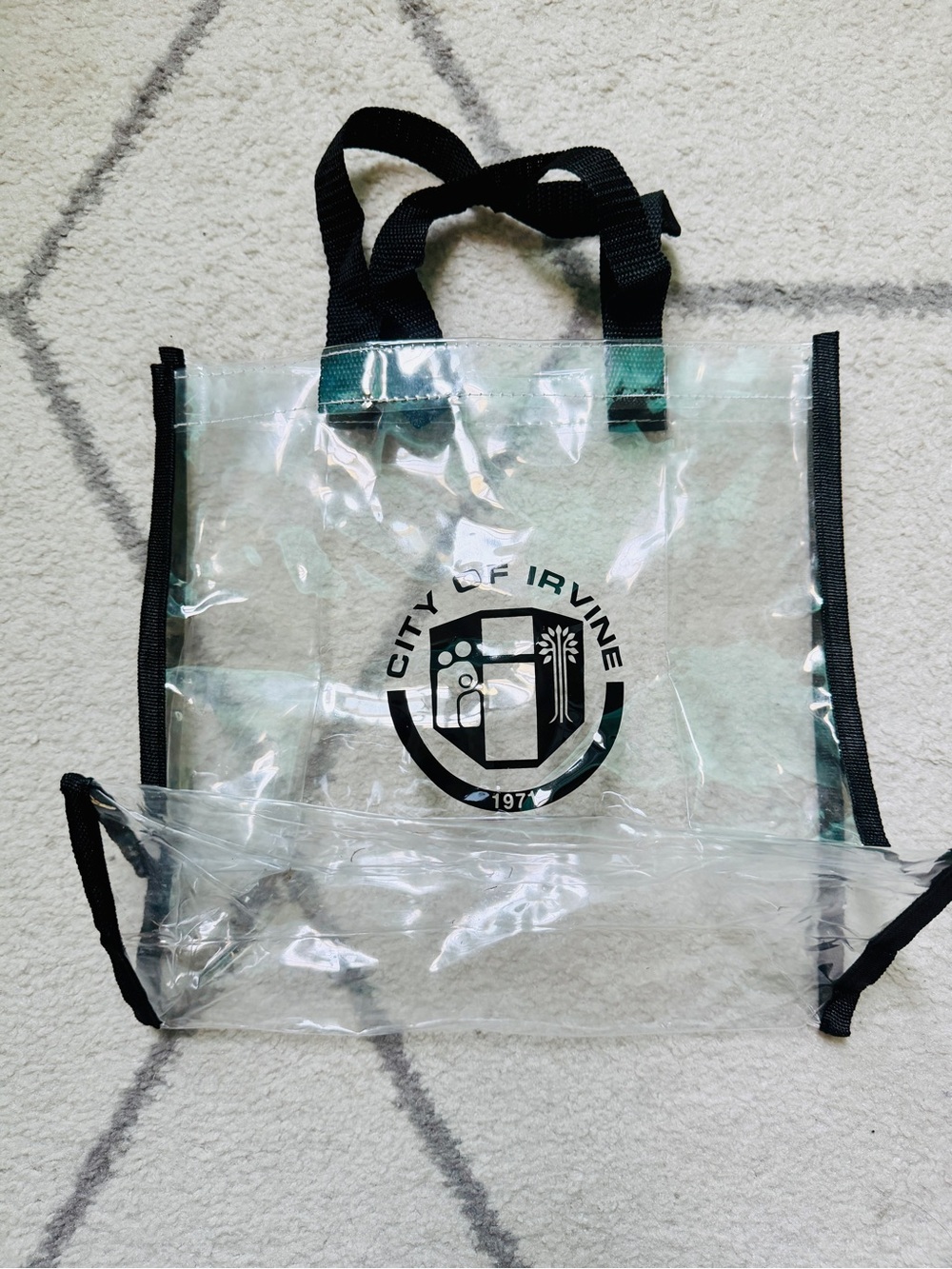 daisy chain x city of irvine exclusive clear plastic tote bag, brand new
